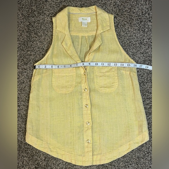 pastel yellow linen button down anthropologie blouse - Picture 3 of 8
